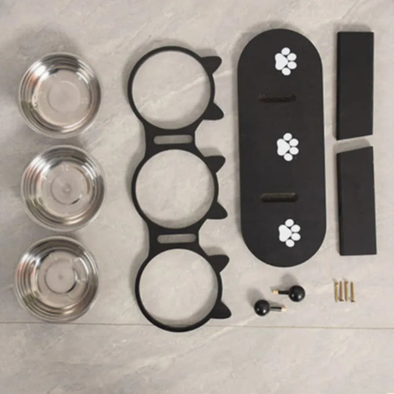 Fluffin Trio® – Verhoogde en verstelbare drievoudige voerbak voor katten